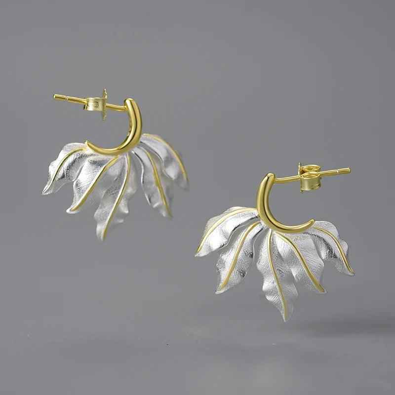 Vintage Leaves LFJC0017 Hoop Earring Charm Jewelry 925 Sterling Silver - Touchy Style