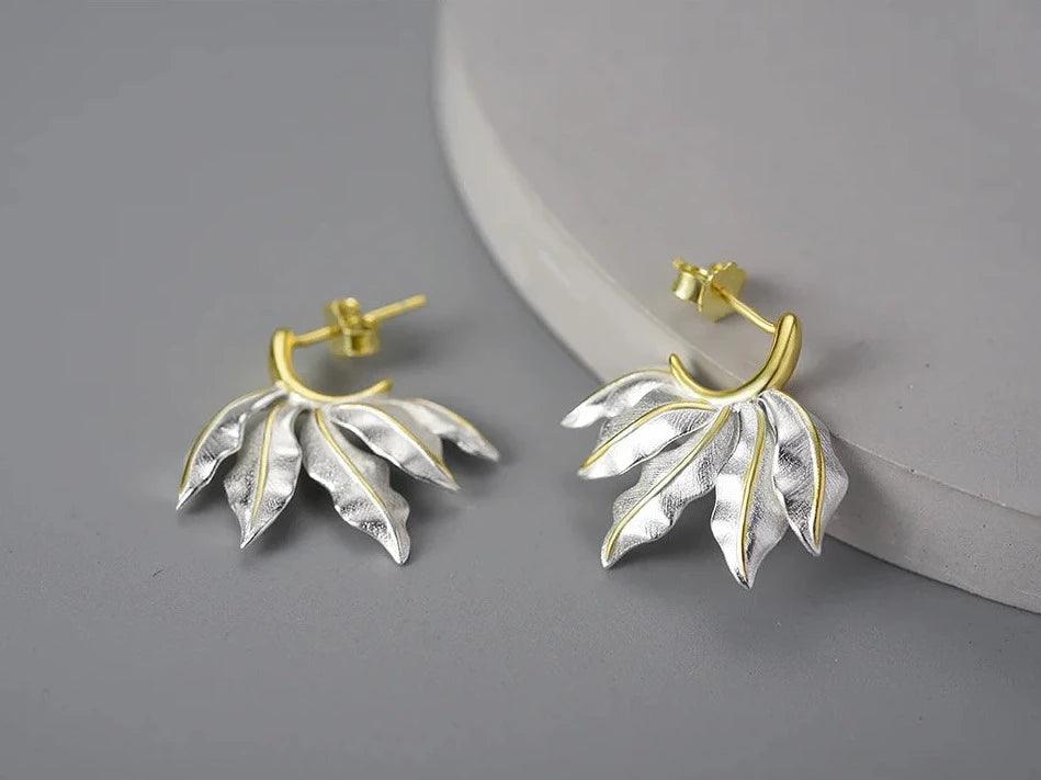 Vintage Leaves LFJC0017 Hoop Earring Charm Jewelry 925 Sterling Silver - Touchy Style .