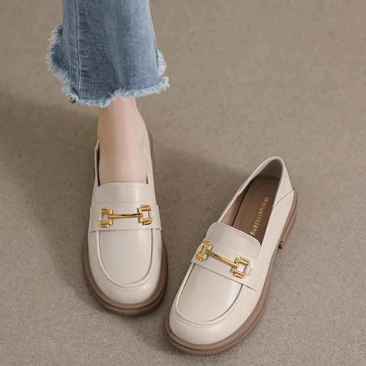 W105-6 Low Heel Outdoor Leather Loafers: Women&