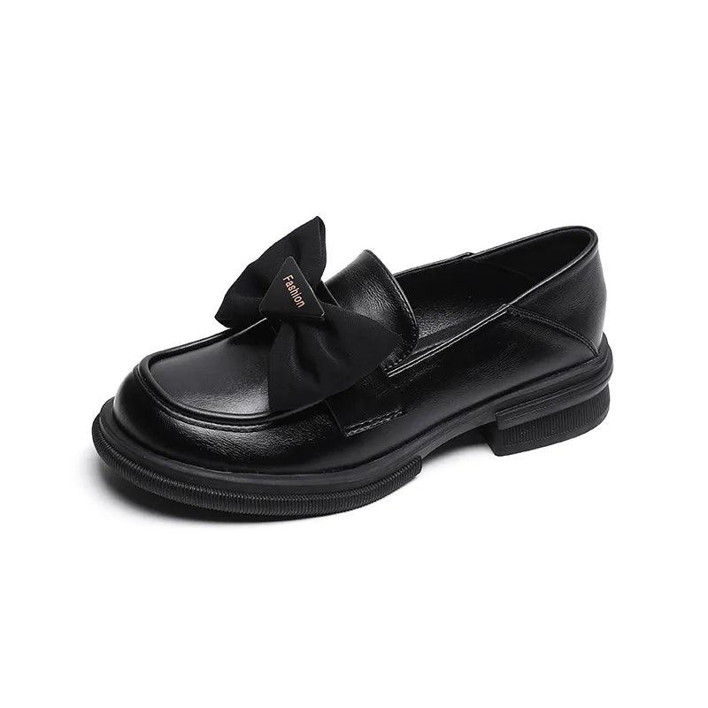 W105-8 Low Heel Leather Loafers with Bow – Women&