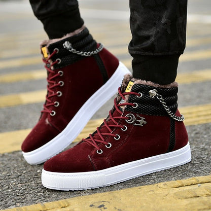 Warm Canvas Boots Leather Sneakers Men&