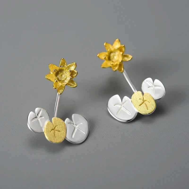 Water Lily Flower LFJA0117 Stud Earring Charm Jewelry 925 Sterling Silver - Touchy Style