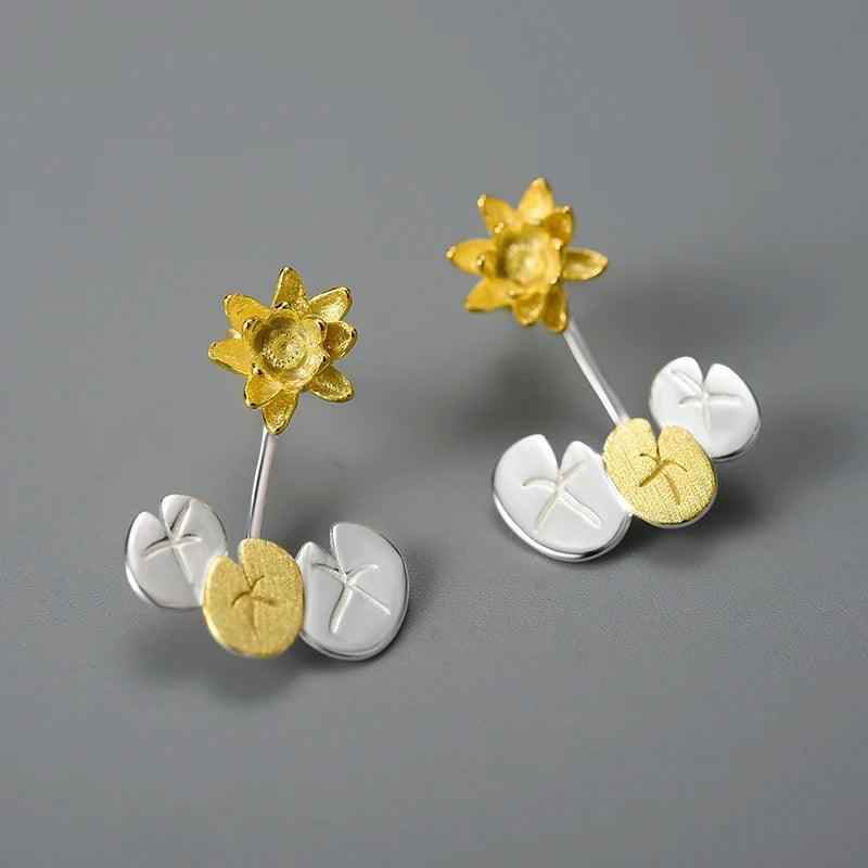 Water Lily Flower LFJA0117 Stud Earring Charm Jewelry 925 Sterling Silver - Touchy Style .