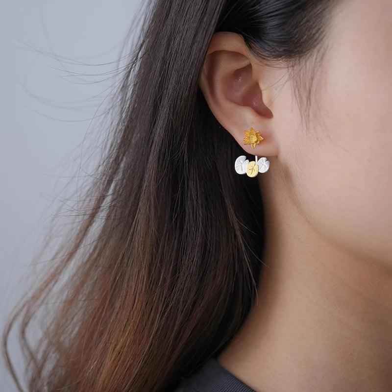 Water Lily Flower LFJA0117 Stud Earring Charm Jewelry 925 Sterling Silver - Touchy Style