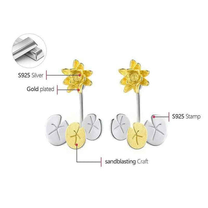 Water Lily Flower LFJA0117 Stud Earring Charm Jewelry 925 Sterling Silver - Touchy Style