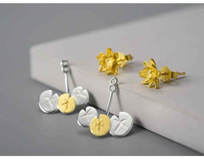 Water Lily Flower LFJA0117 Stud Earring Charm Jewelry 925 Sterling Silver - Touchy Style .