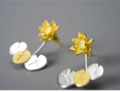 Water Lily Flower LFJA0117 Stud Earring Charm Jewelry 925 Sterling Silver - Touchy Style .