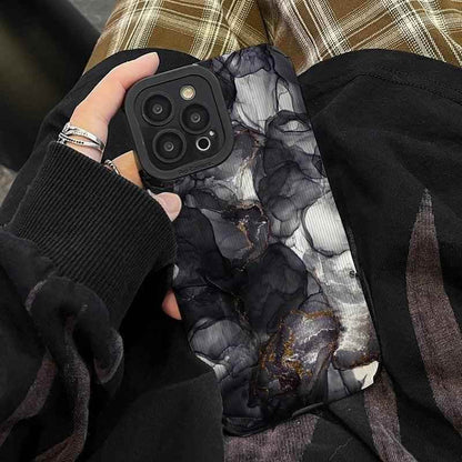 Watercolor Marble Pattern Cute Phone Case for iPhone 15, 14, 13, 12, 11 Pro Max, Mini, 7, 8 Plus, X, XS, XR, SE - Black and White Elegance - Touchy Style