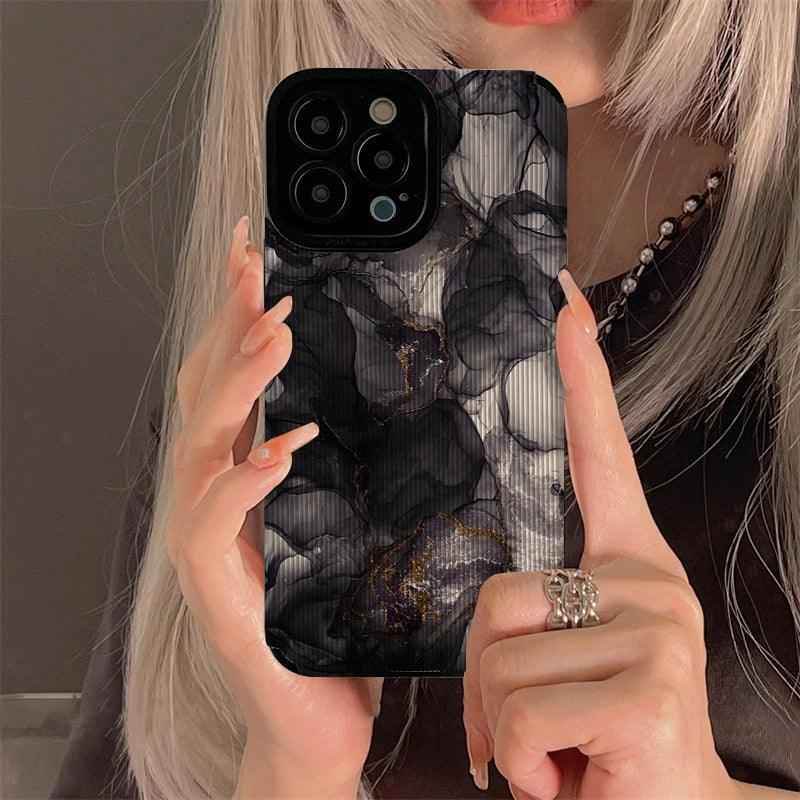 Watercolor Marble Pattern Cute Phone Case for iPhone 15, 14, 13, 12, 11 Pro Max, Mini, 7, 8 Plus, X, XS, XR, SE - Black and White Elegance - Touchy Style .