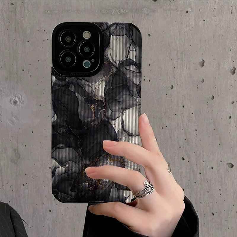 Watercolor Marble Pattern Cute Phone Case for iPhone 15, 14, 13, 12, 11 Pro Max, Mini, 7, 8 Plus, X, XS, XR, SE - Black and White Elegance - Touchy Style
