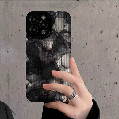 Watercolor Marble Pattern Cute Phone Case for iPhone 15, 14, 13, 12, 11 Pro Max, Mini, 7, 8 Plus, X, XS, XR, SE - Black and White Elegance - Touchy Style .