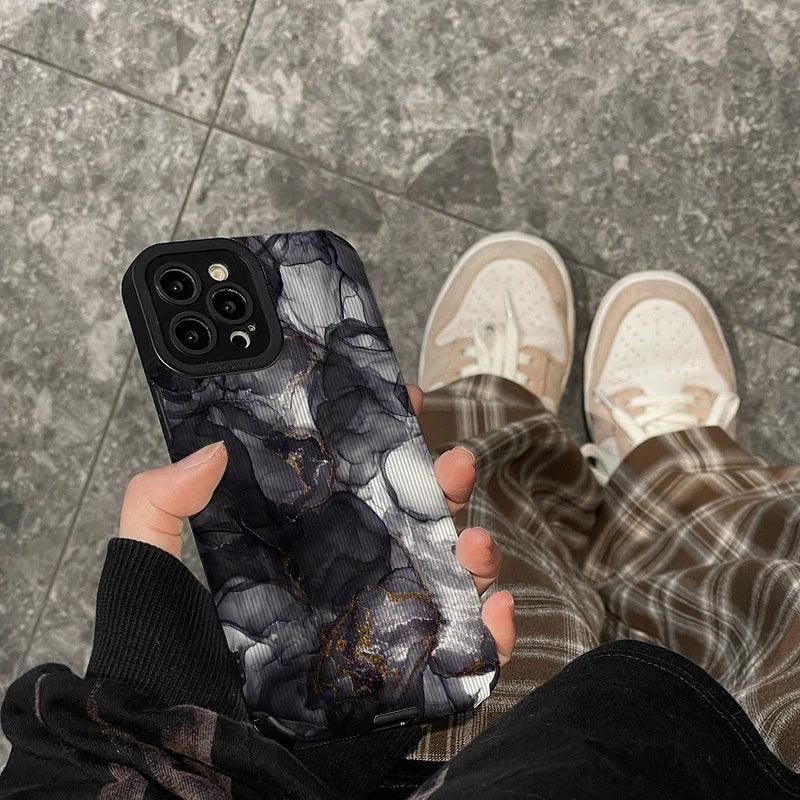 Watercolor Marble Pattern Cute Phone Case for iPhone 15, 14, 13, 12, 11 Pro Max, Mini, 7, 8 Plus, X, XS, XR, SE - Black and White Elegance - Touchy Style .