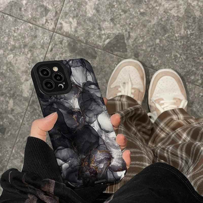 Watercolor Marble Pattern Cute Phone Case for iPhone 15, 14, 13, 12, 11 Pro Max, Mini, 7, 8 Plus, X, XS, XR, SE - Black and White Elegance - Touchy Style