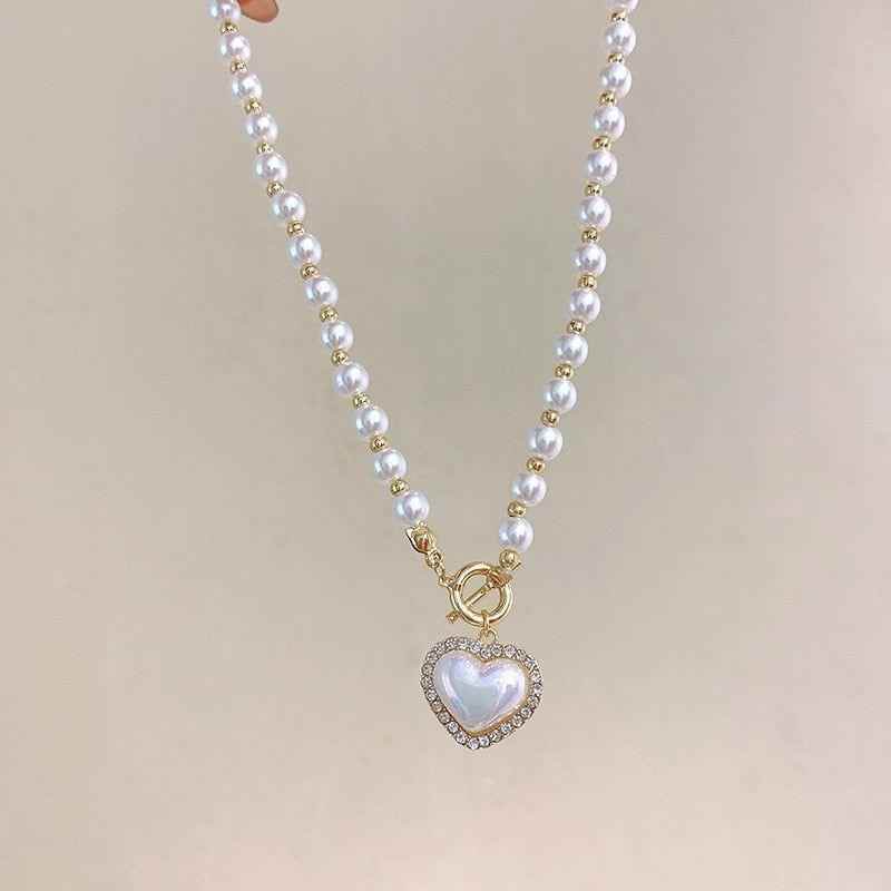 WB118: Luxury Heart-Shaped Simulated Pearl Necklace - Charm Jewelry - Touchy Style .