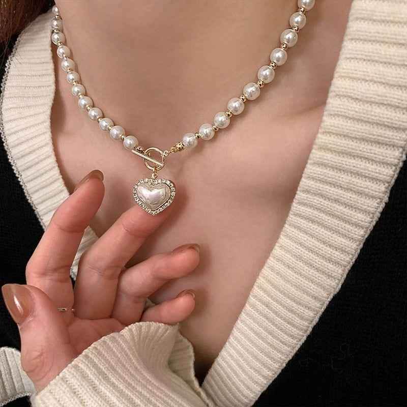 WB118: Luxury Heart-Shaped Simulated Pearl Necklace - Charm Jewelry - Touchy Style