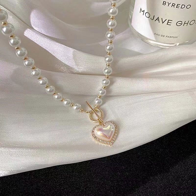 WB118: Luxury Heart-Shaped Simulated Pearl Necklace - Charm Jewelry - Touchy Style .