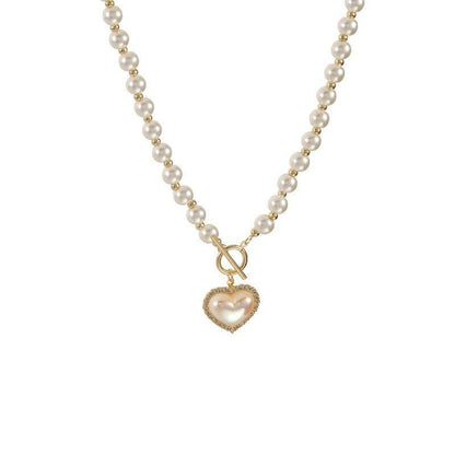 WB118: Luxury Heart-Shaped Simulated Pearl Necklace - Charm Jewelry - Touchy Style .