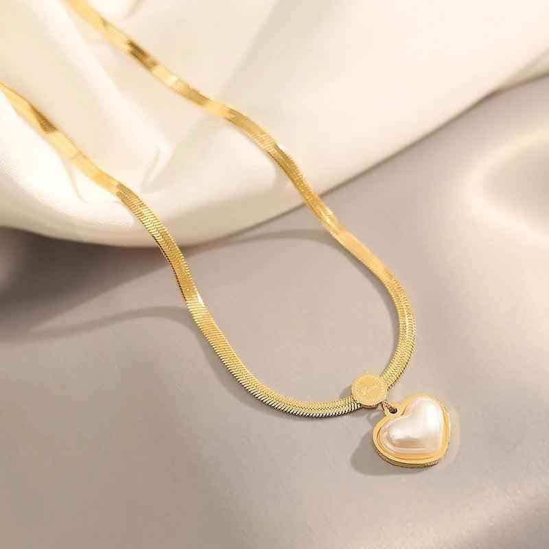 WB125 Pearl Heart Pendant Stainless Steel Necklace: Charm Jewelry - Touchy Style