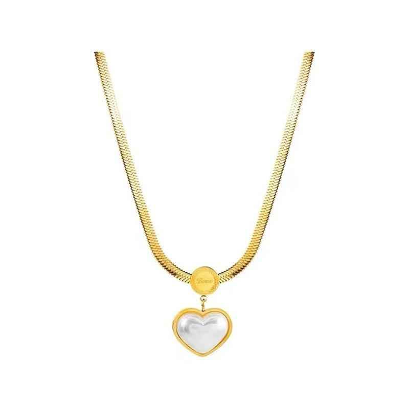 WB125 Pearl Heart Pendant Stainless Steel Necklace: Charm Jewelry - Touchy Style