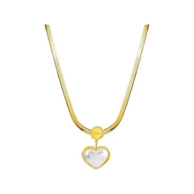 WB125 Pearl Heart Pendant Stainless Steel Necklace: Charm Jewelry - Touchy Style .