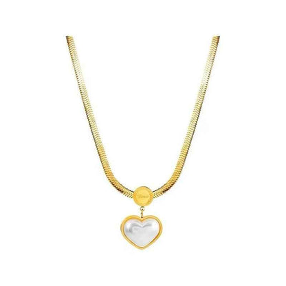 WB125 Pearl Heart Pendant Stainless Steel Necklace: Charm Jewelry - Touchy Style