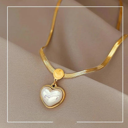 WB125 Pearl Heart Pendant Stainless Steel Necklace: Charm Jewelry - Touchy Style .