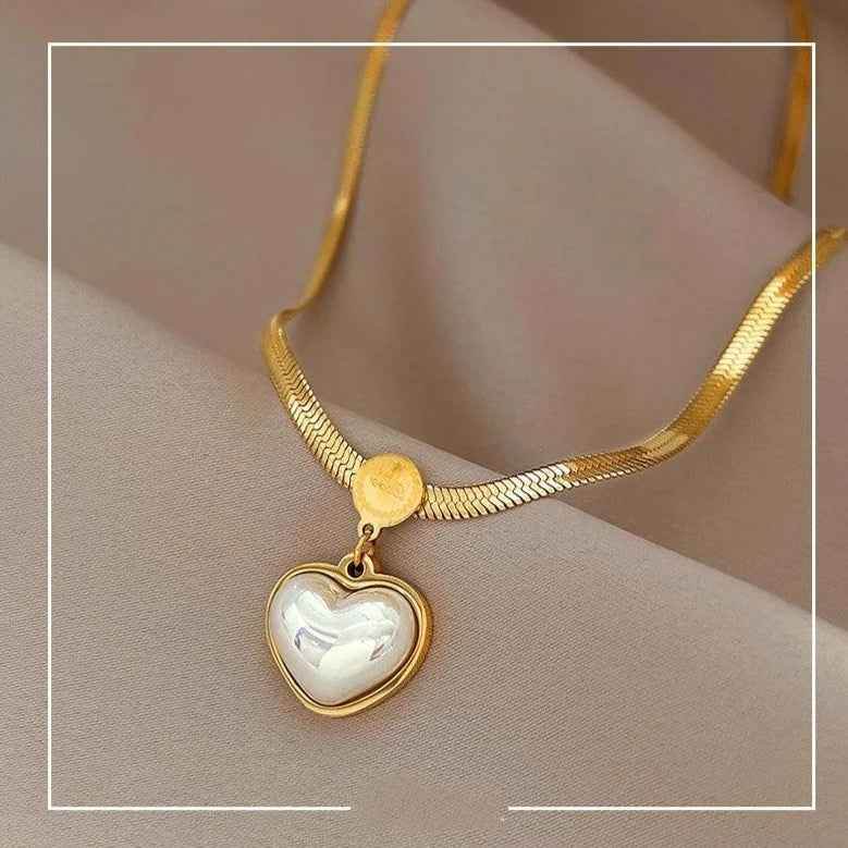 WB125 Pearl Heart Pendant Stainless Steel Necklace: Charm Jewelry - Touchy Style