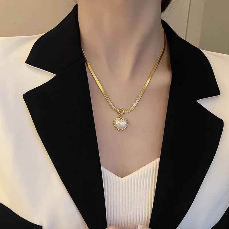 WB125 Pearl Heart Pendant Stainless Steel Necklace: Charm Jewelry - Touchy Style