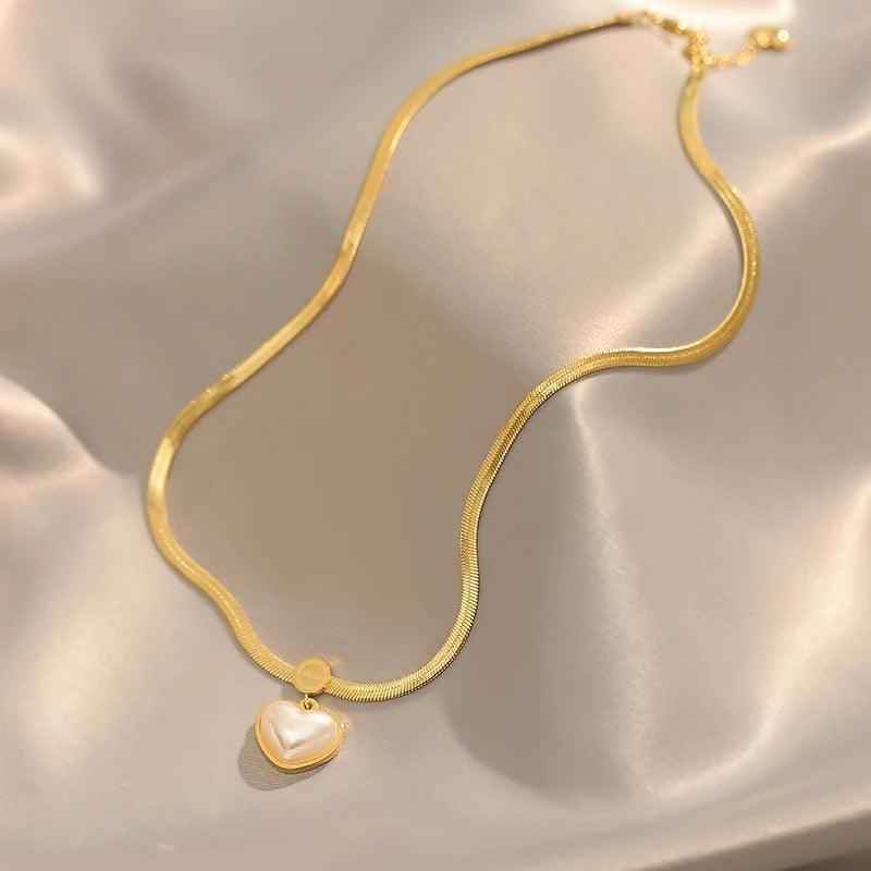 WB125 Pearl Heart Pendant Stainless Steel Necklace: Charm Jewelry - Touchy Style