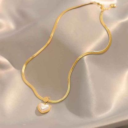 WB125 Pearl Heart Pendant Stainless Steel Necklace: Charm Jewelry - Touchy Style