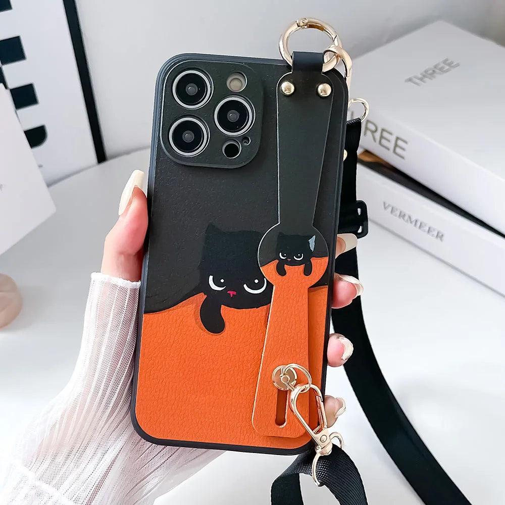 Weird Cat - PCPC Cute Phone Case For iPhone 15, 14, 13, 12, 11 Pro Max, XR, Xs Max, 7, 8 Plus With Lanyard - Touchy Style .