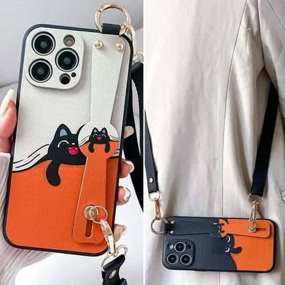Weird Cat - PCPC Cute Phone Case For iPhone 15, 14, 13, 12, 11 Pro Max, XR, Xs Max, 7, 8 Plus With Lanyard - Touchy Style .