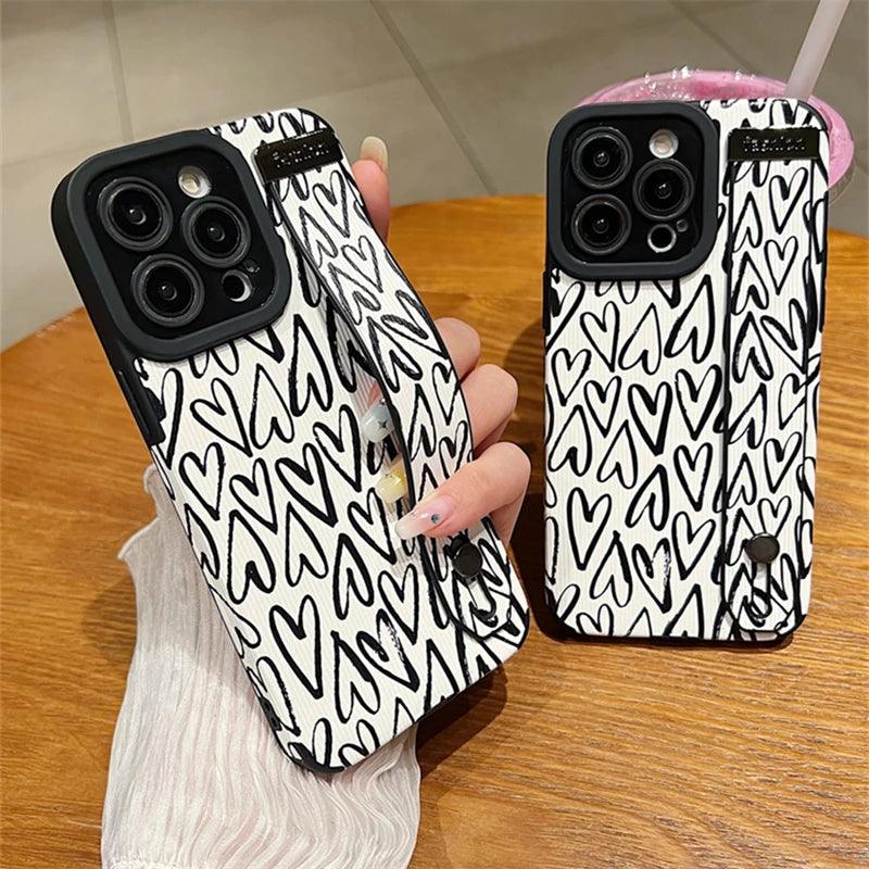 White Cute Graffiti Heart Phone Case for iPhone 14, 13, 12, 11 Pro Max, X, XR, XS Max, 7, 8 Plus, and SE - Touchy Style .