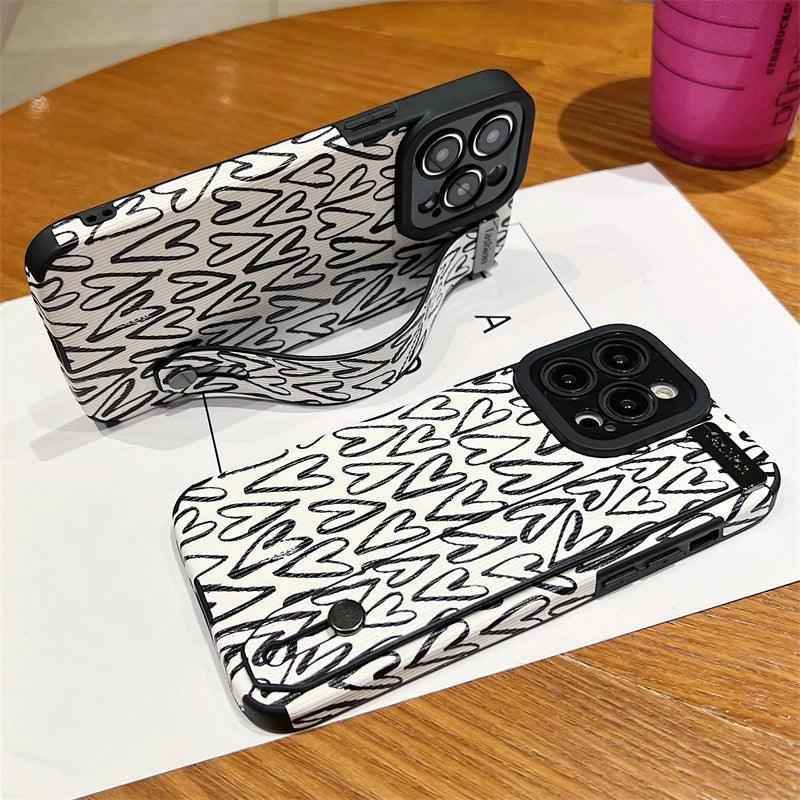 White Cute Graffiti Heart Phone Case for iPhone 14, 13, 12, 11 Pro Max, X, XR, XS Max, 7, 8 Plus, and SE - Touchy Style .