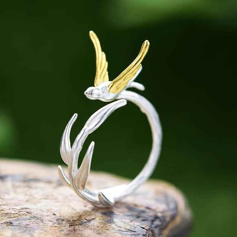 Willow Bird Charm Finger Ring LFJD0159: 925 Sterling Silver Jewelry - Touchy Style .