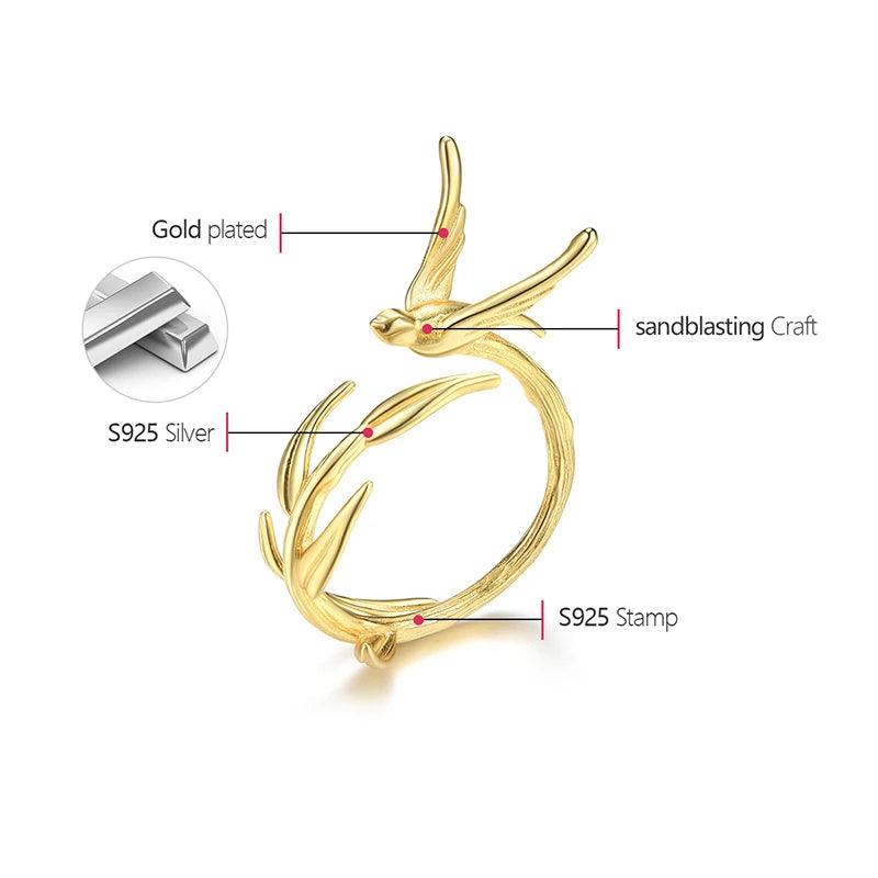 Willow Bird Charm Finger Ring LFJD0159: 925 Sterling Silver Jewelry - Touchy Style .