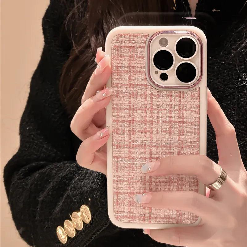 Luxury Fabric Weaving Shockproof Phone Case For iPhone 14 13 12 11 15 Pro  Max Bumper Soft Winter Warm Plush Fur Back Cover Capa - AliExpress