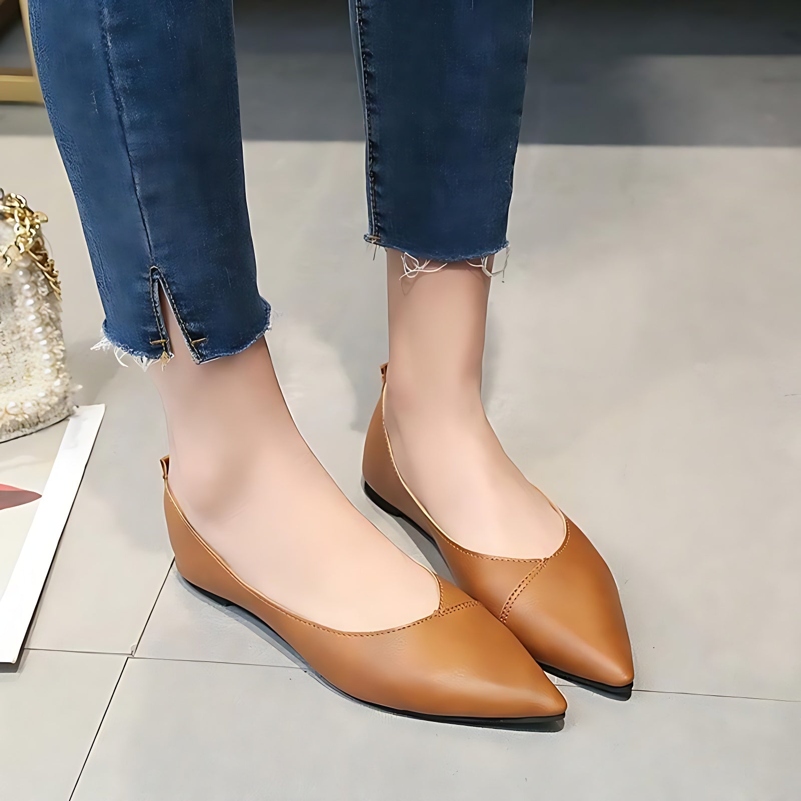 Women's Casual Shoes 2021 Soft PU Leather Ballet Flats Pointed Toe Shallow Mouth Slip-on Ladies Loafer - Touchy Style .