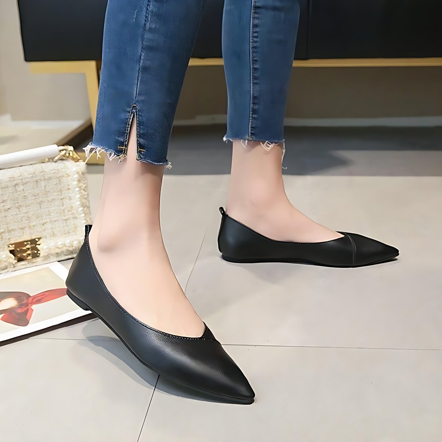 Women Cute Slip-On Ballet Shoes Soft Solid Classic Pointed Toe Flats