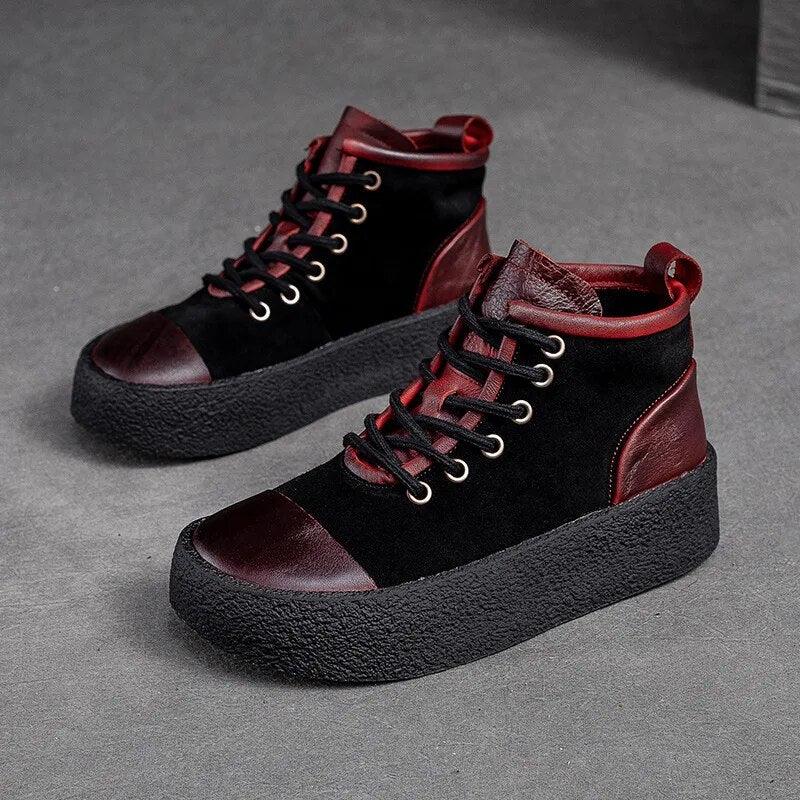 Sneakers Womens Platform Wedge High Heel Casual Creeper Ankle Boots Lace up  New
