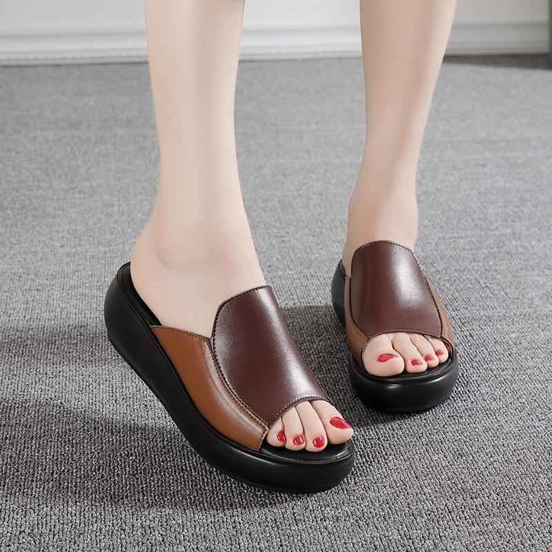Women's Casual Shoes Flip Flops 2021 Genuine Leather Slipper High Heel Shoes - Touchy Style .