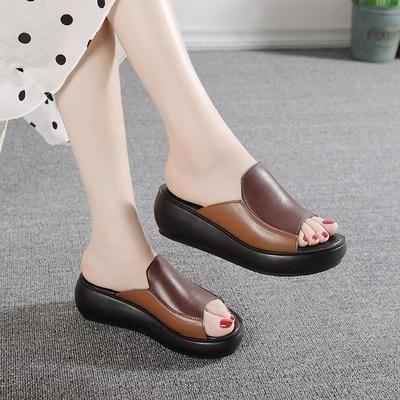 Women's Casual Shoes Flip Flops 2021 Genuine Leather Slipper High Heel Shoes - Touchy Style .