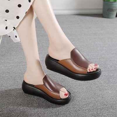 Women's Casual Shoes Flip Flops 2021 Genuine Leather Slipper High Heel Shoes - Touchy Style .