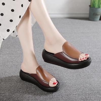 Women's Casual Shoes Flip Flops 2021 Genuine Leather Slipper High Heel Shoes - Touchy Style .