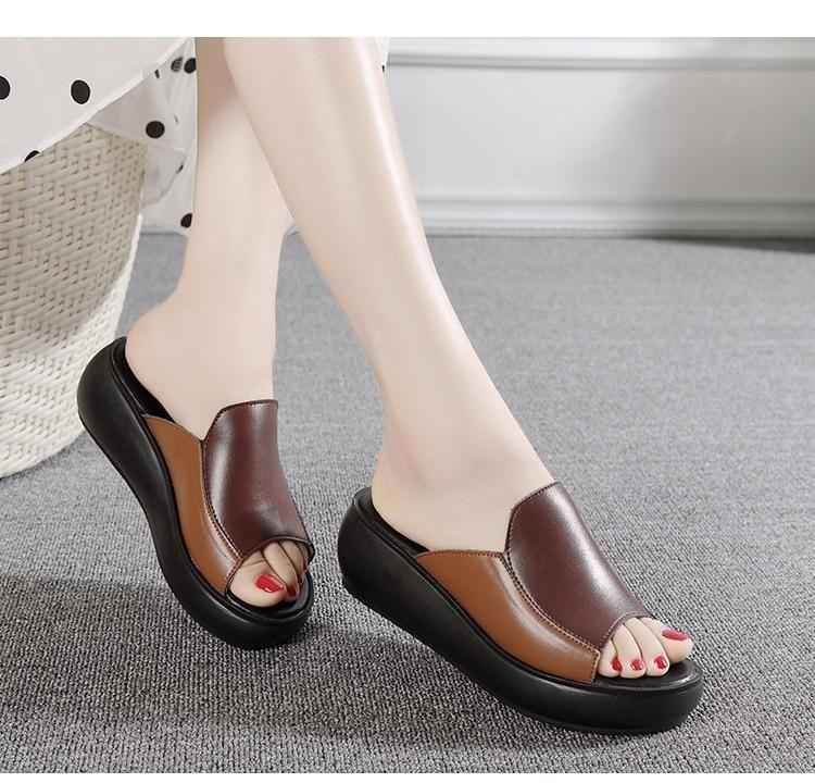 Women's Casual Shoes Flip Flops 2021 Genuine Leather Slipper High Heel Shoes - Touchy Style .