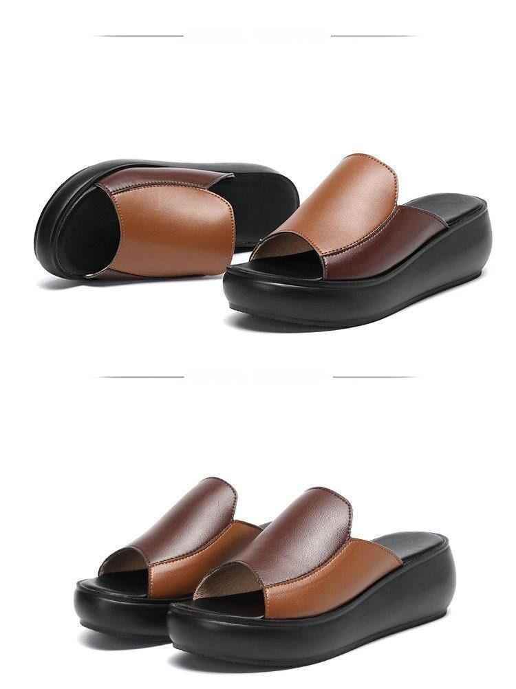 Women's Casual Shoes Flip Flops 2021 Genuine Leather Slipper High Heel Shoes - Touchy Style .