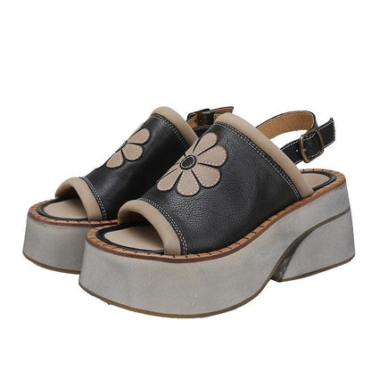 Women's Casual Shoes: GP112 Luxury Leather Platform Flower Sandals