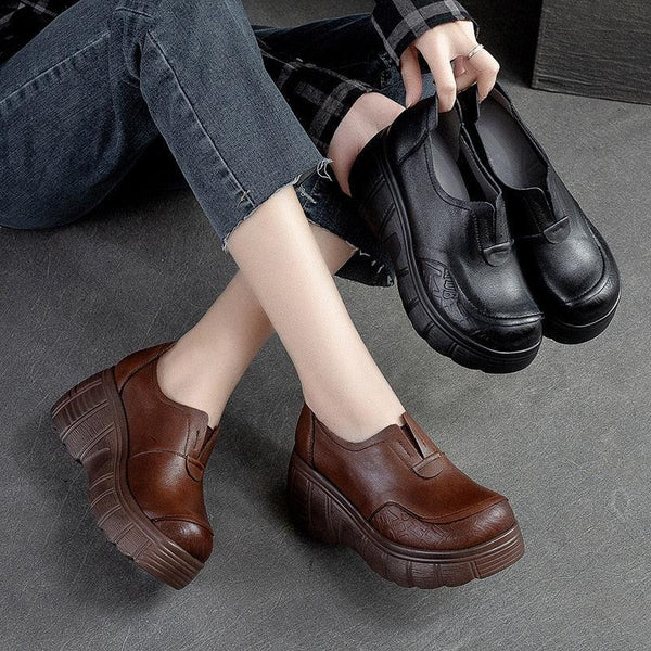 2023 Ladies Genuine Leather Platform Thick High Heels Pumps For Women  Spring Summer Luxury Chunky Loafers Party Shoes - Pumps - AliExpress