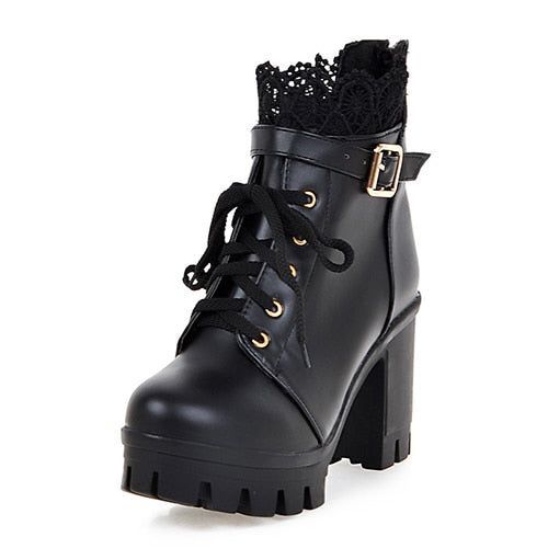 Women Floral Lace Heel Boots – Deadly Girl