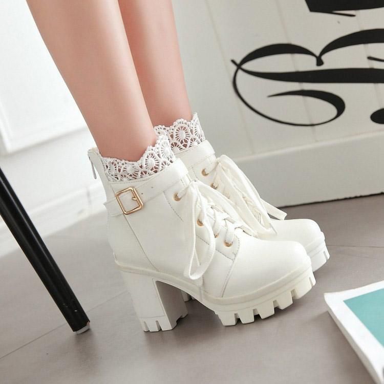 Women's Lace Up Platform Ankle Boots Heels Shoes Autumn and Winter 772 –  meetfun